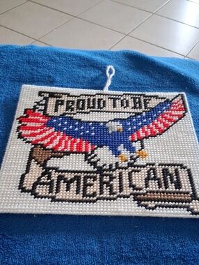 Patriotic 'Proud to be American' Beaded Wall Hanging - Blue, Red, White
